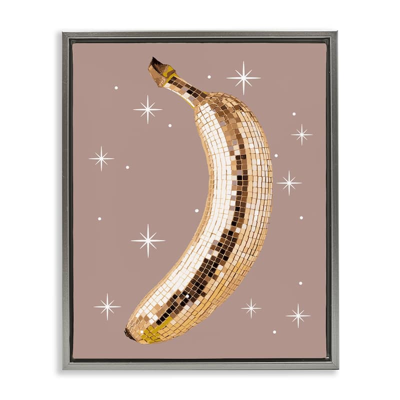 Stupell Luminous Glam Banana Framed Floater Canvas Wall Art Design By Lil' Rue - 17 x 21 - Grey
