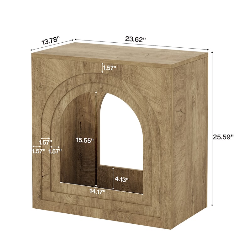 Square End Table, 2-Tier Accent Side Table with Open Shelf, Arched Nightstand for Living Room, Bedroom