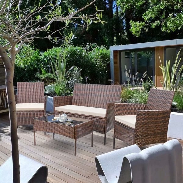 4 Pieces Patio Wicker Furniture Sets Outdoor Indoor Use Chair Sets Overstock 33063900