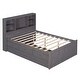 preview thumbnail 13 of 28, Full Size Platform Bed with Trundle and Storage Headboard, Kids Bed Frame with Charging Station and 3-Drawers, Antique Brown