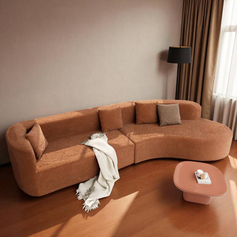 132" Modern Curved Sectional Sofa, 2-Piece Chenille Modular Couch with Pillows, Sponge & Spring Cushion for Living Room