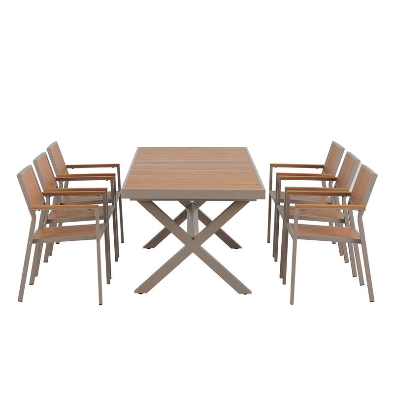 7-Piece Outdoor Extendable Dining Set with Extendable Table and 6 Armrest Chair