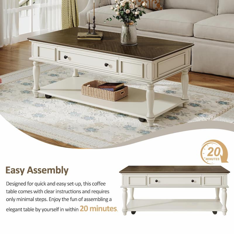 Farmhouse Coffee Table with One Drawer