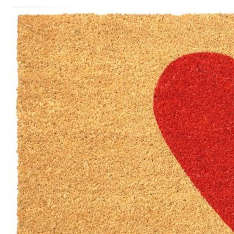 HomeRoots 20" X 34" Brown And Red Heart Outdoor Coir Door Mat - 20.00' X '34.00