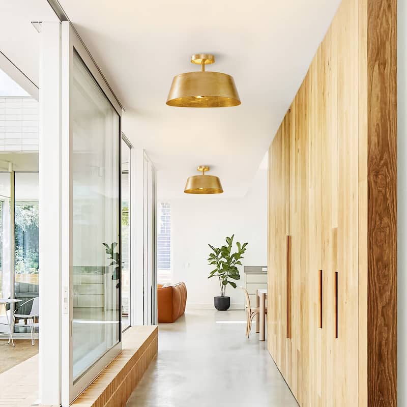 3-Light Vintage Dimmable Gold Modern Urban Drum Semi-Flush Ceiling Light