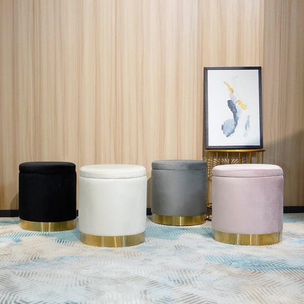 Velvet Storage Ottoman Round Footrest Stool Vanity Seat Decorative Seat Pink