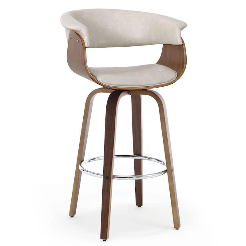 26"/29" Faux Leather Swivel Bar Stools, Wood Counter Stool - Griege - Bar Height