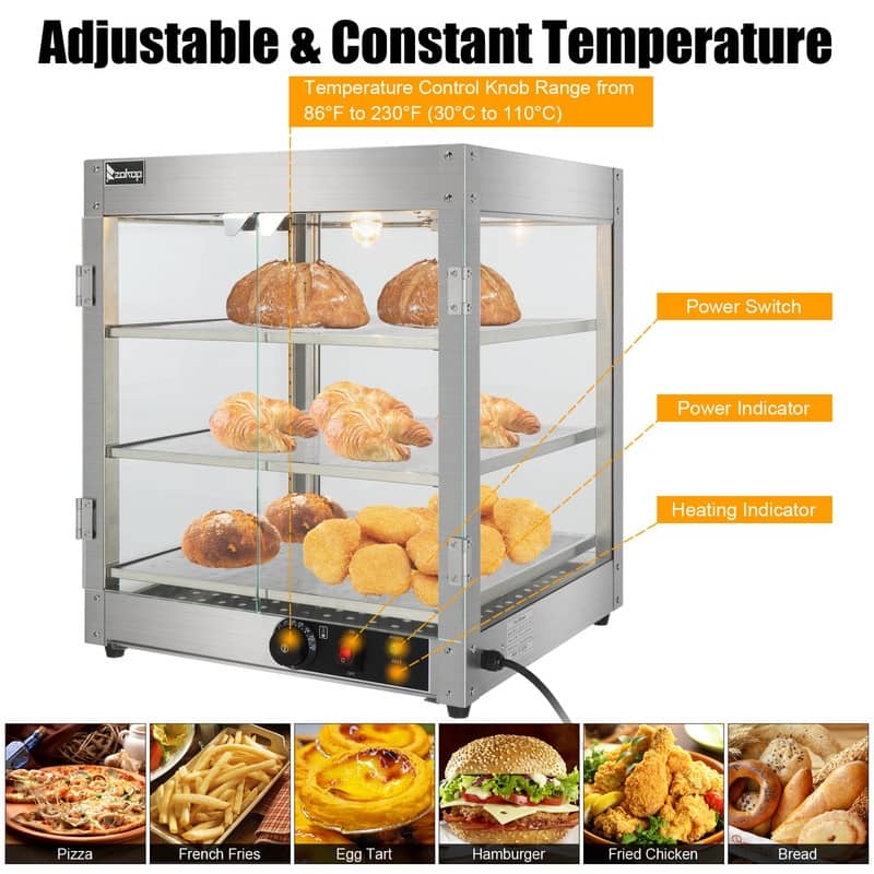 800W Two Layers Stainless Steel Tempered Glass Warming Cabinet