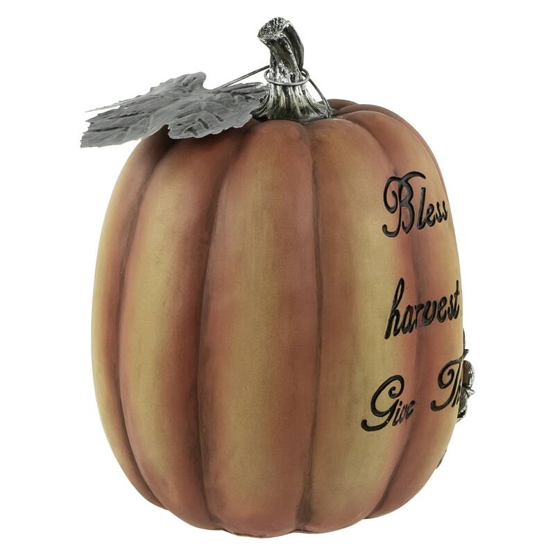 Autumn "Bless the Harvest and Give Thanks" Pumpkin Decoration - 10" - Orange