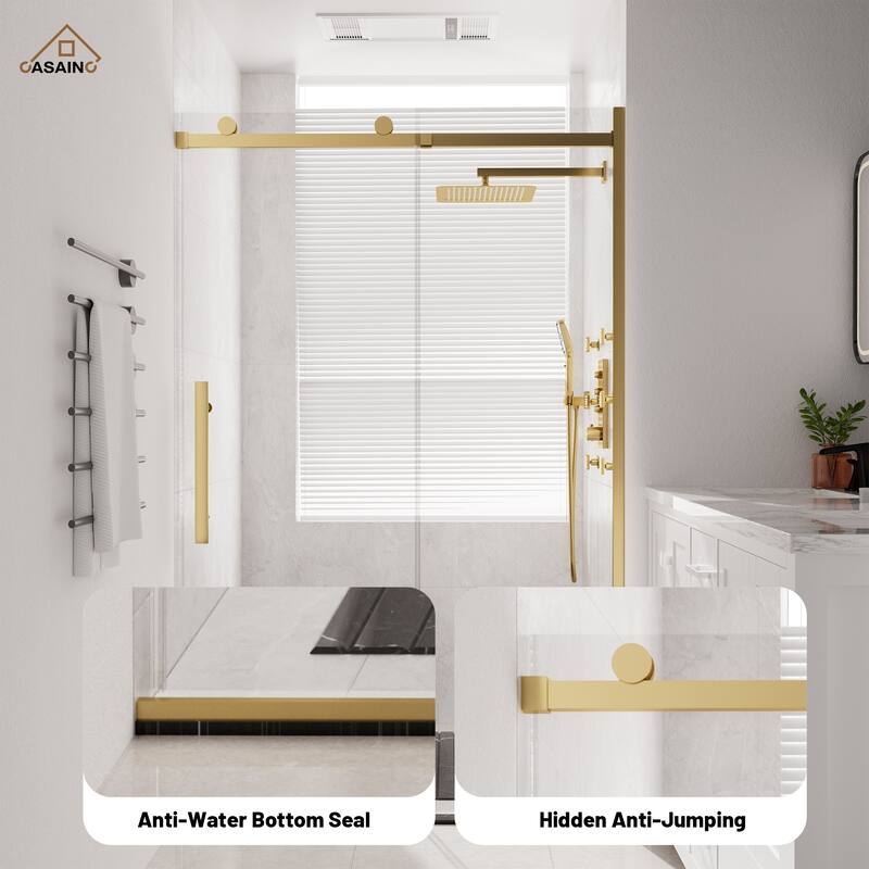 CASAINC 48 in. W x 76 in. H Sliding Frameless Shower Door with SGCC Certification