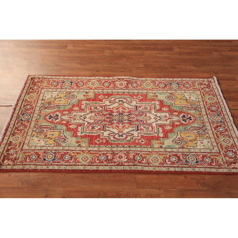 Heriz Serapi Vegetable Dye Rug Handmade Foyer Wool Carpet - 2'11"x 5'0"