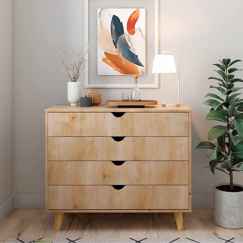 Minimalist 4-Drawer Dresser - Wooden Cabinet - Oak