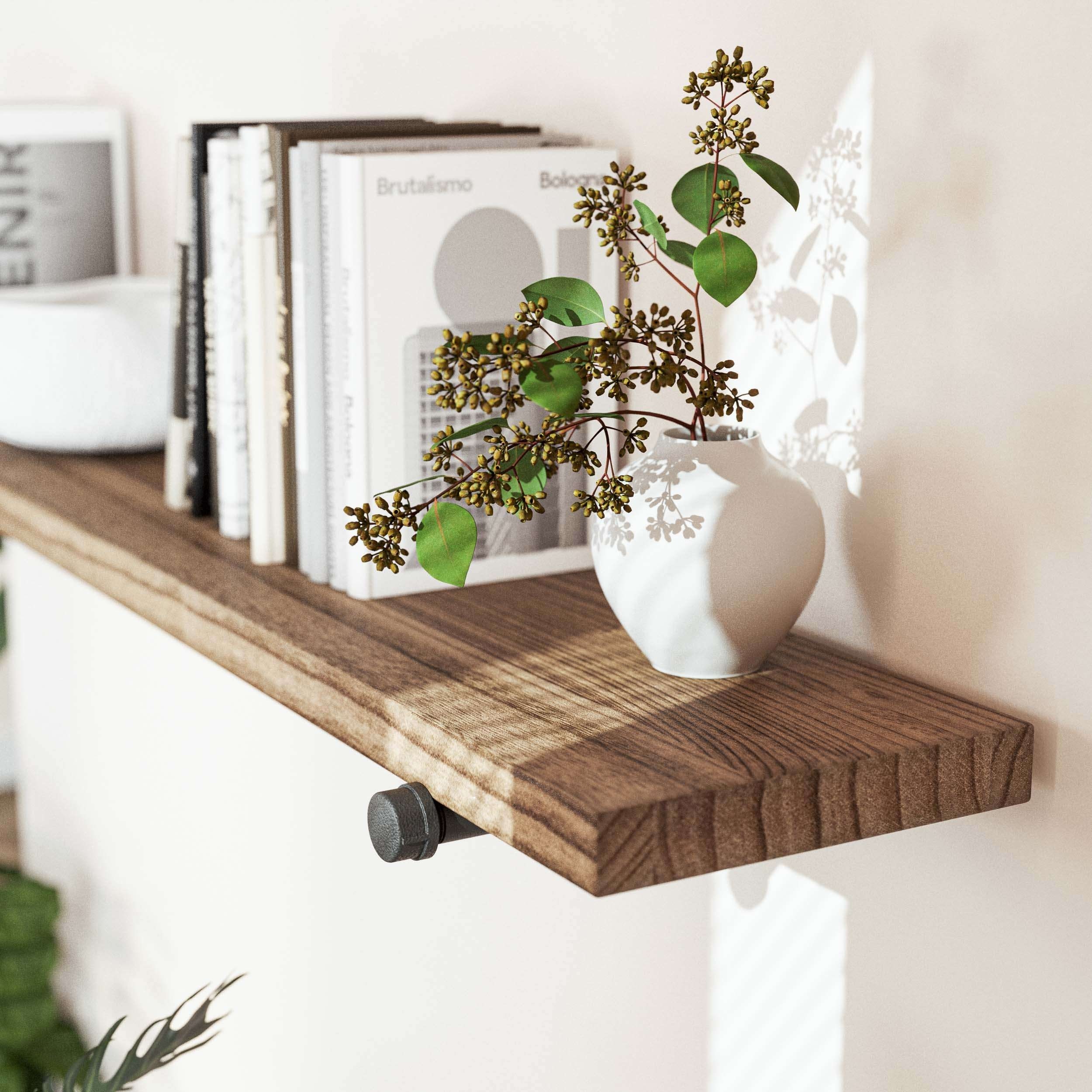 Wallniture 60 or 84 inch Long Wall Shelf, Industrial Pipe Shelving, Wooden Book Shelves for Living Room, Rustic Decor, 1 Pc