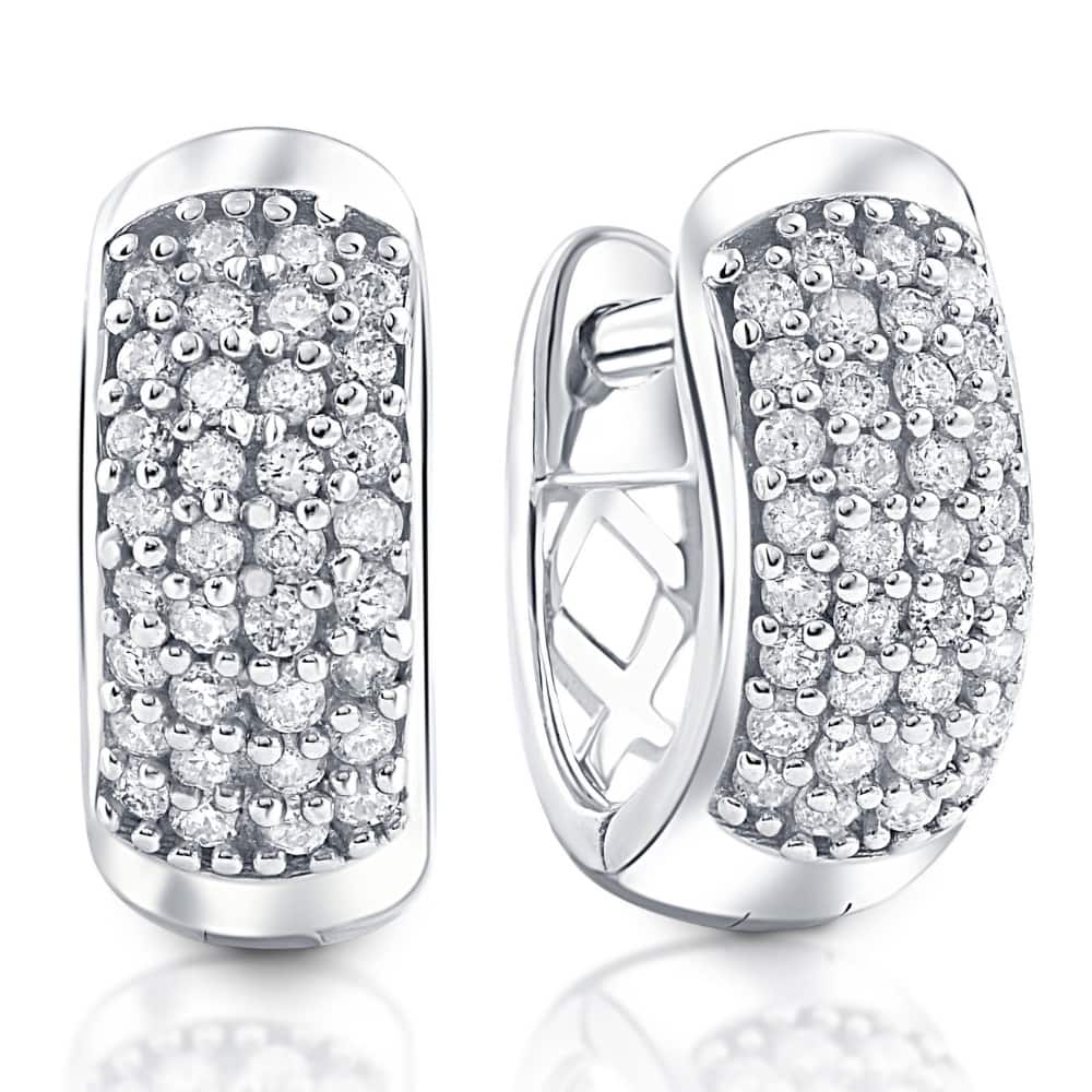 Bliss Diamond 1/4ct Diamond Pave Huggie Hoops Tiny Women's Earrings White Gold 1/3" Tall