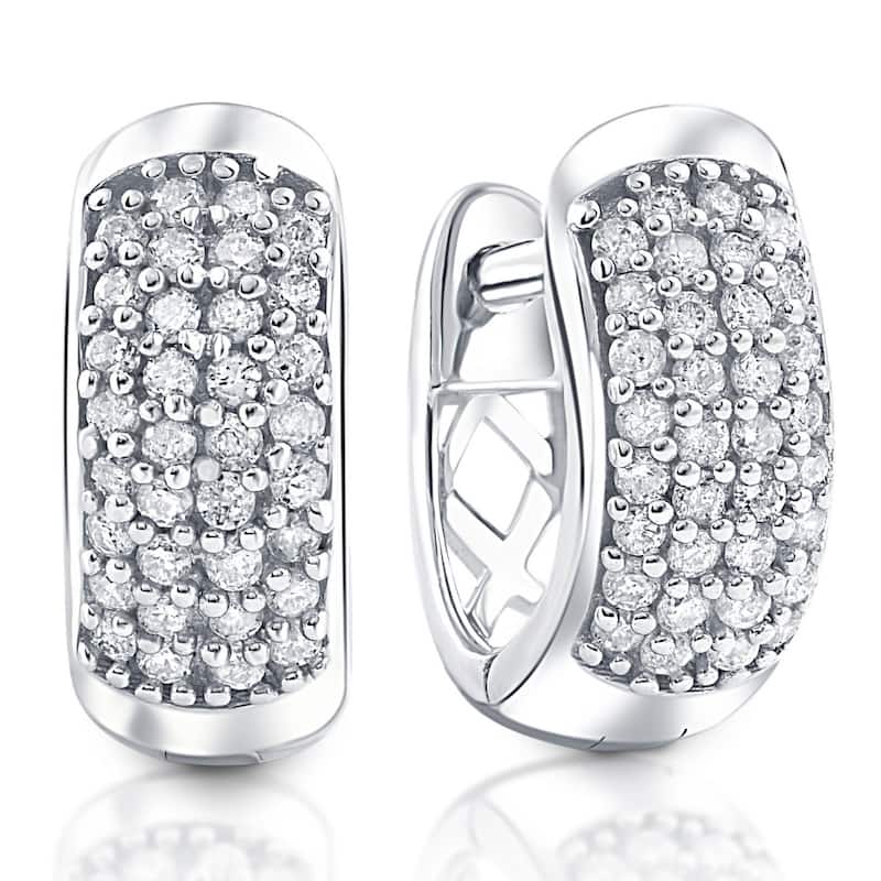 Bliss Diamond 1/4ct Diamond Pave Huggie Hoops Tiny Women's Earrings White Gold 1/3" Tall - White
