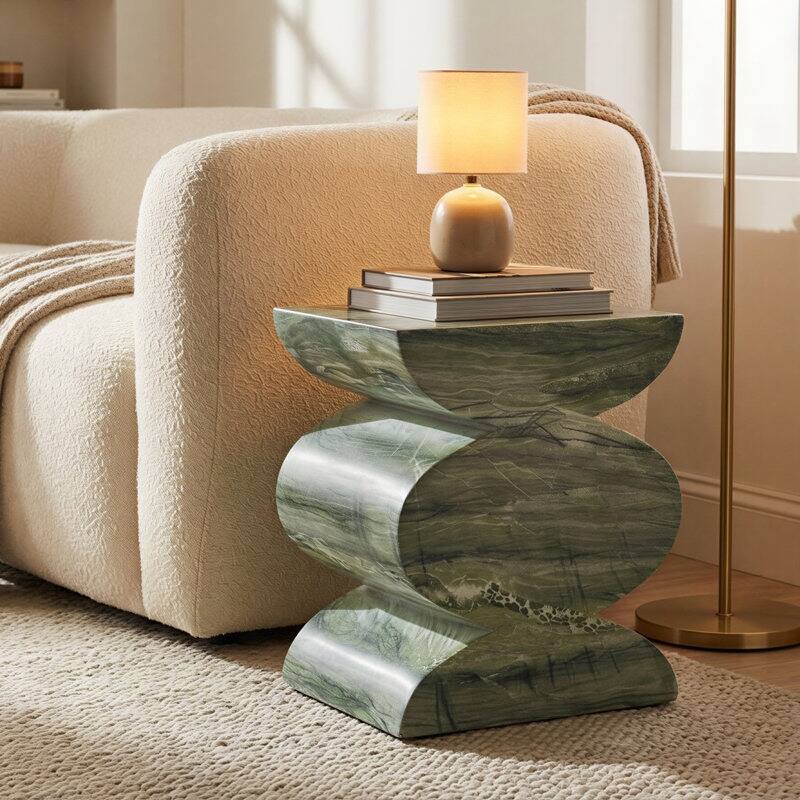 Studio London Side Table Faux Marble Effect Concrete Stool Indoor Outdoor Use - Green