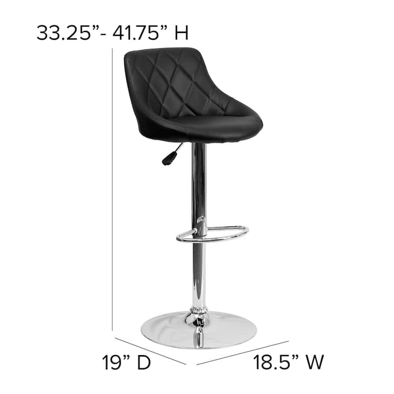 Vinyl Bucket Seat Adjustable Diamond Back Barstool (Set of 2) - 18.50"W x 19"D x 33.25" - 41.75"H