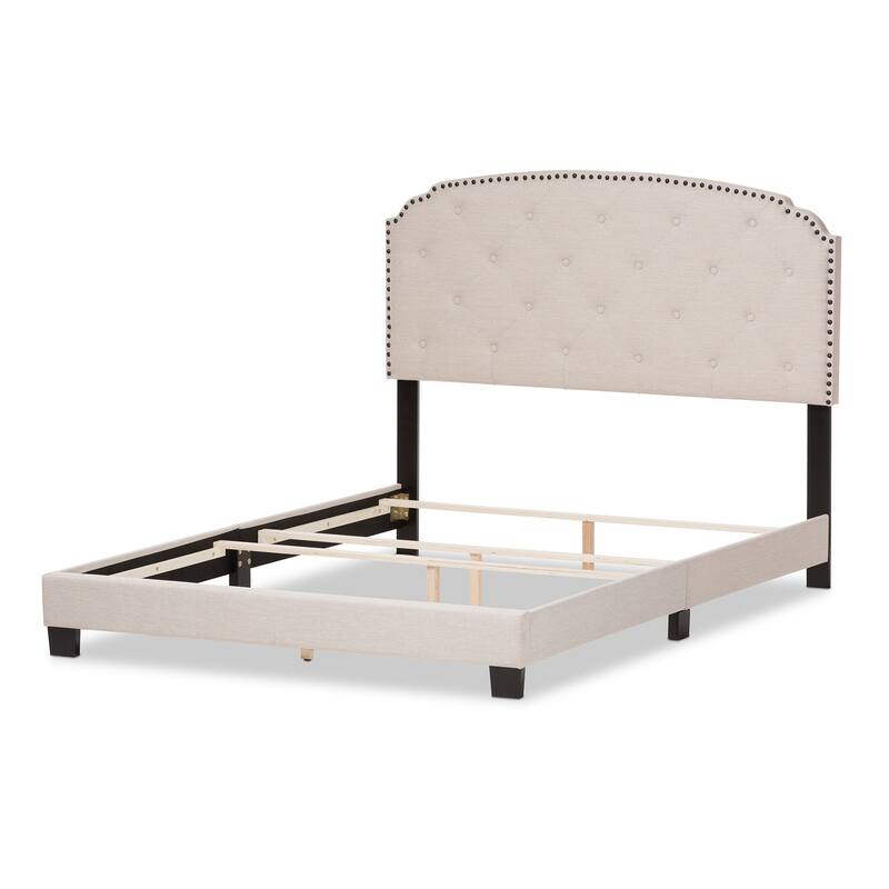 King Size Upholstered Bed - Light Beige Fabric Bedroom Furniture with Button-Tufted Headboard