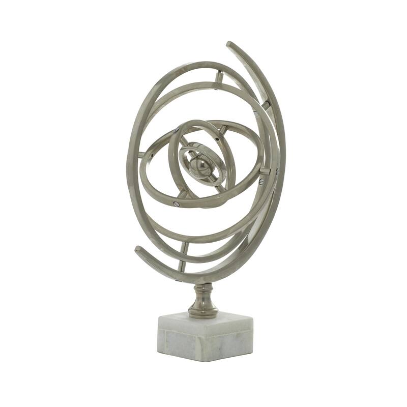 Aluminum Metal Armillary Globe with Marble Base - Silver - Roche River Decor