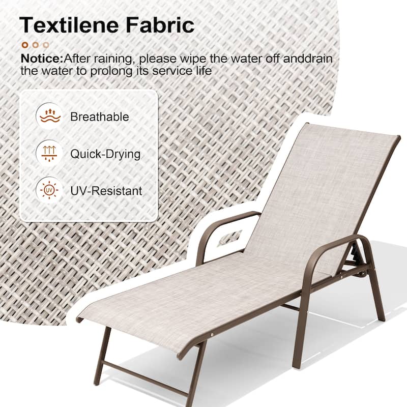 Outdoor Patio Lounger Aluminum Adjustable Chaise Lounge Chairs with Arms (Set of 2/4) - See Picture
