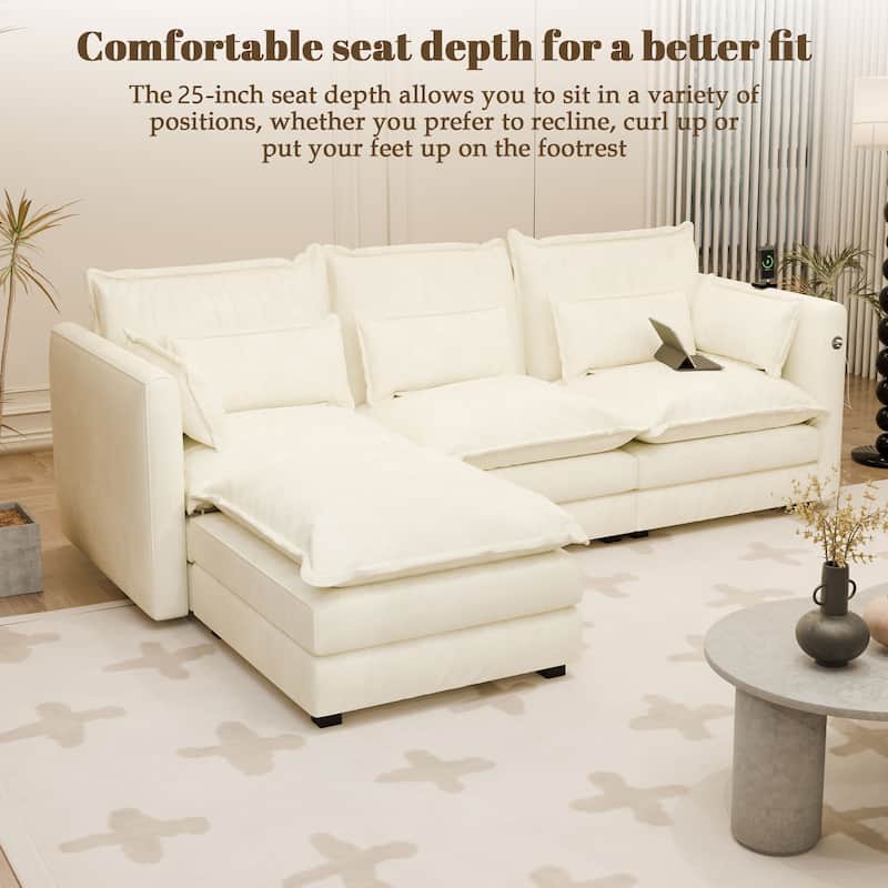 Modular Sectional Sofa L Shaped Couch, 3/4 Seat Sofa Set with Ottoman, Chenille Fabric