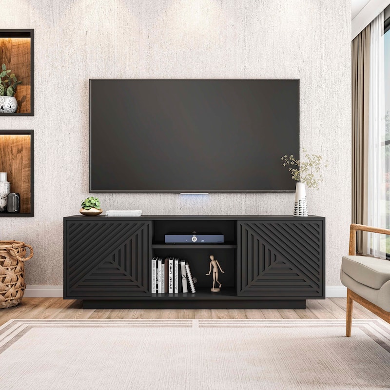 Modern TV Stand for TVs Up to 70", Black - Black