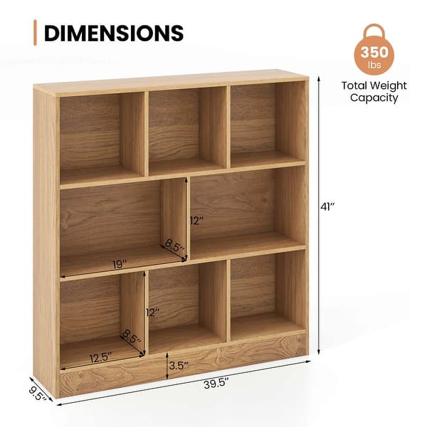 dimension image slide 1 of 2, Costway 8-Cube Bookcase 41" Wooden Toy Storage Organizer for Kids - See Details