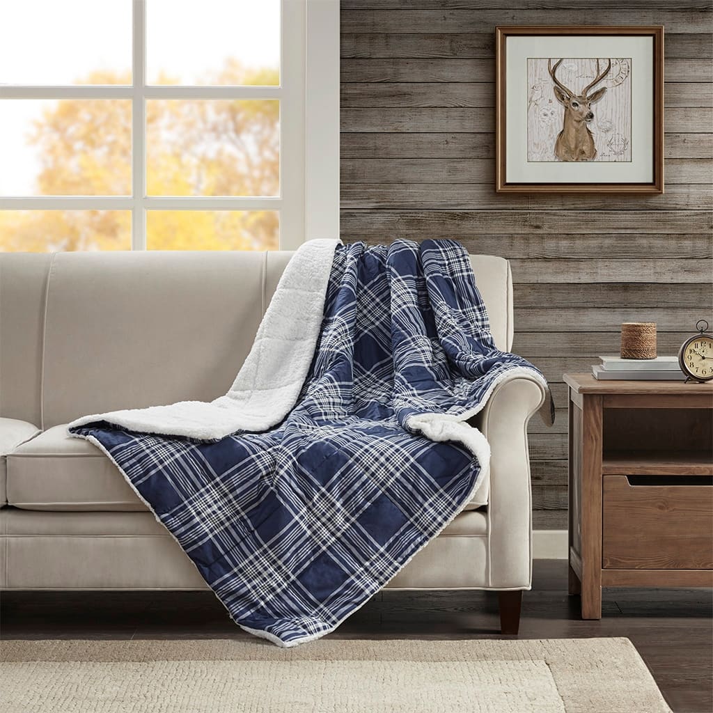 Woolrich Leeds Navy Softspun Down Alternative Oversized Throw