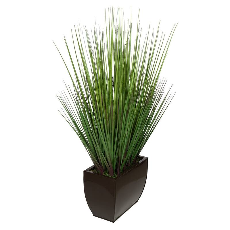 Faux PVC Grass in Medium Rectangle Zinc Vase