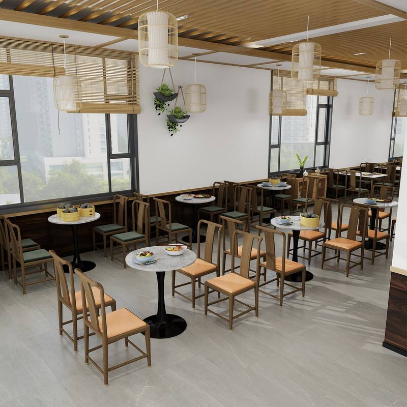 27.6" Mid-Century Modern Style Dining Table, Accommodates 2-4 People, Featuring A Round Light Gray Textured Marble Tabletop