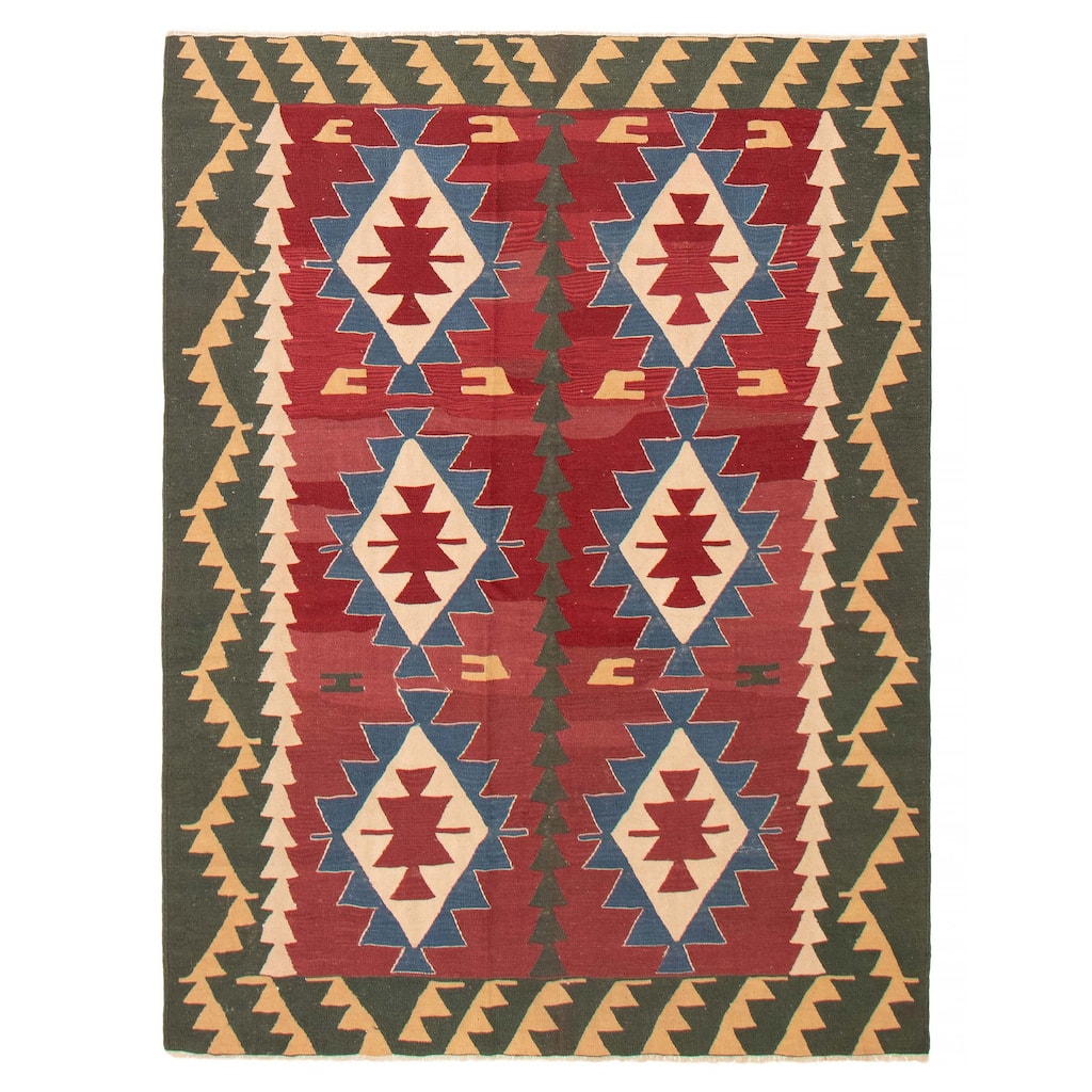 ECARPETGALLERY Flat-Weave Bold and Colorful Red Wool Kilim - 5'10 x 7'8