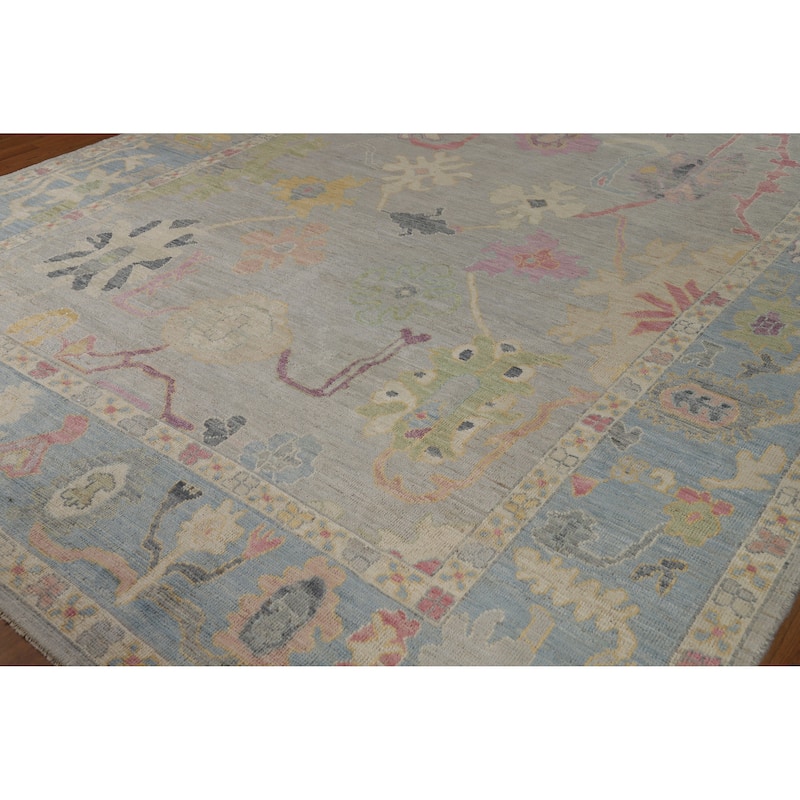 Hand Knotted Oriental 100% Wool Carpet Transitional All-Over Greys & Charcoal Oushak Area Rug - 11' 9'' X 9' 4''