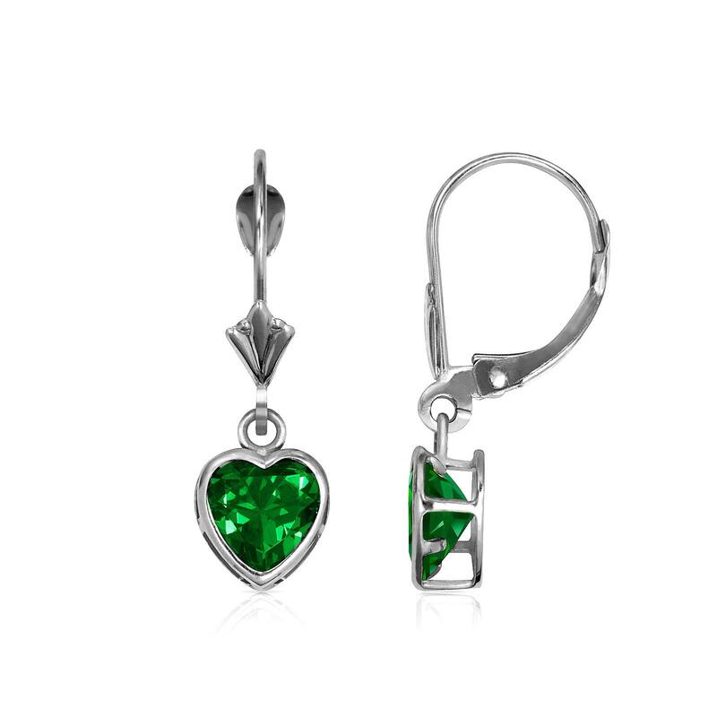 Curata Solid 14k White Gold Birthstone Heart-Shaped Cubic Zirconia Bezel Dangle Leverback Earrings (6mm x 25mm)