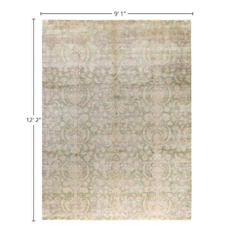 Ikat One-of-a-Kind Hand-Knotted Area Rug, Green - 9' 1" x 12' 2"