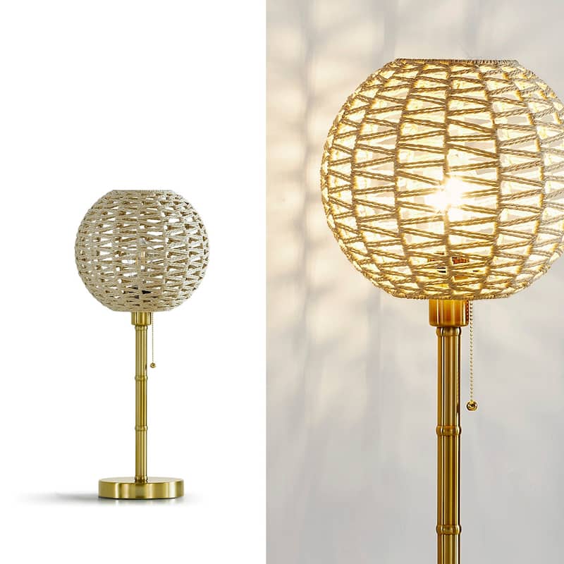 HOMEGLAM Globe Woven Rattan 26" Table Lamp