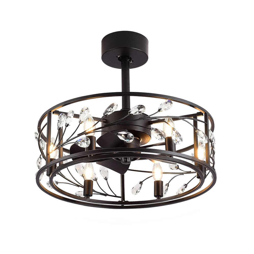 20" Caged Ceiling Fan with Crystal Light Kit Remote Control - 20 inch