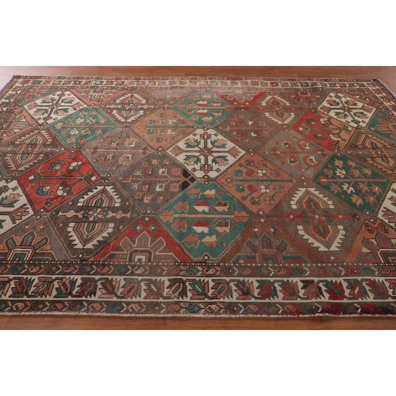 Distressed Bakhtiari Persian Vintage Area Rug Hand-Knotted Wool Carpet - 7'1"x 10'3"
