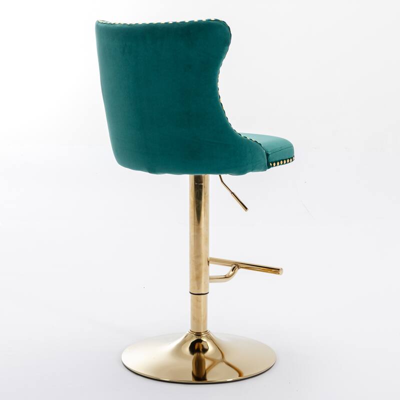 Swivel Bar Stools Set of 2, Adjustable Counter Height Upholstered Barstools with Nailheads Trim, Button Tufted Back and Footrest