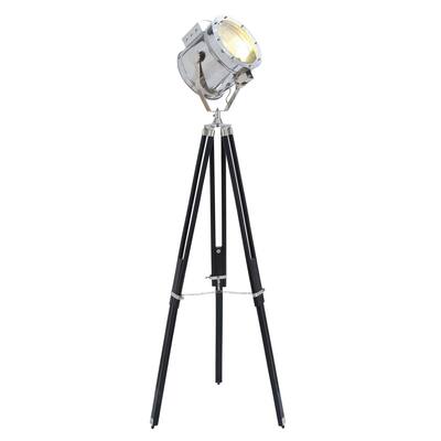 Wood Spotlight Room Floor Lamp with Silver Metal Accents - Black - Roche River Decor
