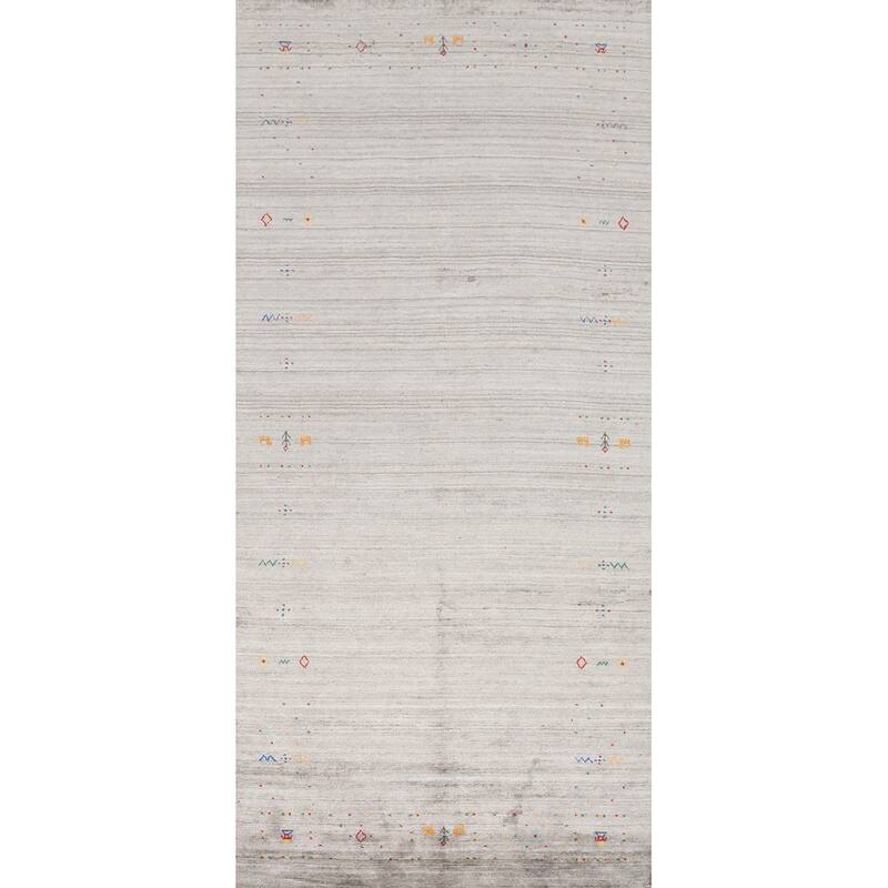 Hand Knotted Oriental Viscose Silk Carpet Tribal Animal Pictorial Greys & Charcoal Gabbeh Area Rug - 11' 8'' X 5' 0''
