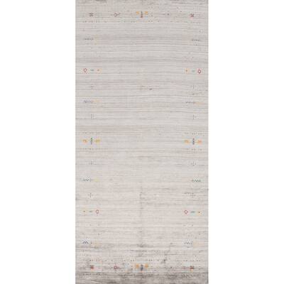 Hand Knotted Oriental Viscose Silk Carpet Tribal Animal Pictorial Greys & Charcoal Gabbeh Area Rug - 11' 8'' X 5' 0''
