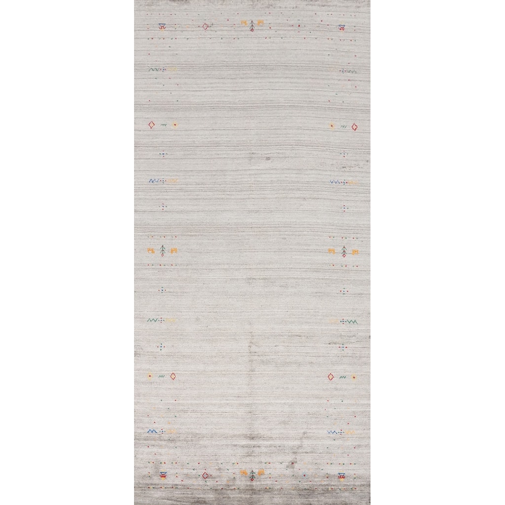 Hand Knotted Oriental Viscose Silk Carpet Tribal Animal Pictorial Greys & Charcoal Gabbeh Area Rug - 11' 8'' X 5' 0''