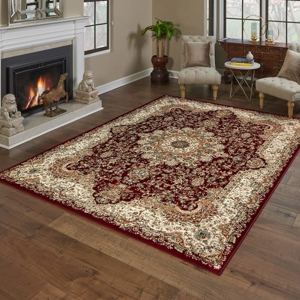 slide 2 of 4, Gertmenian Majestic Silas RedTraditional Boarder Medallion Area Rug