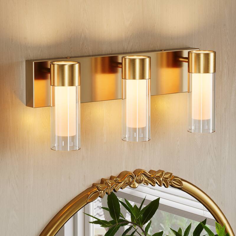 3-Light Vanity Lights Over Mirror, Wall Sconces with Clear Glass Shades for Bathroom Hallway Bedroom