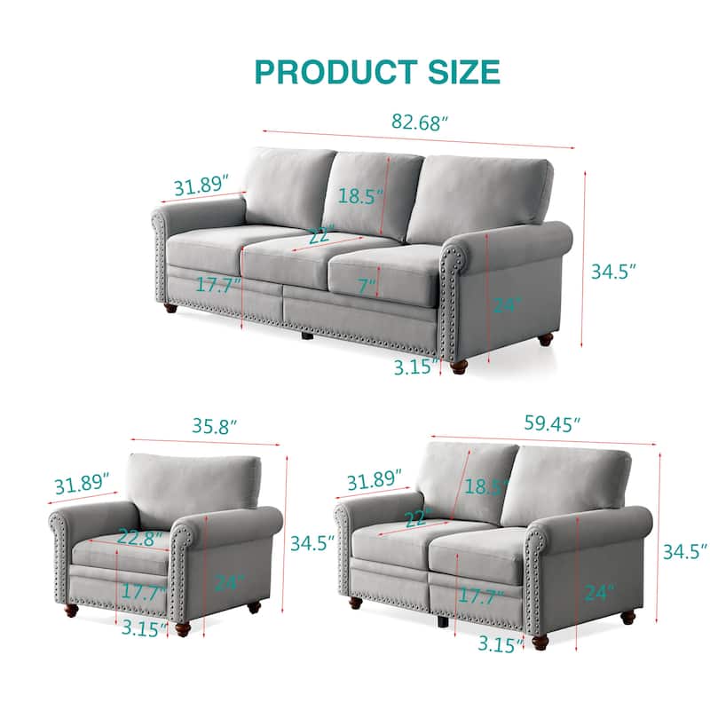 Modern Storage Couch & Sofa Set w/ Settee, Loveseat & Accent Chair