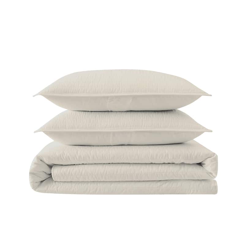 Truly Calm Solid Antimicrobial Textured 3 Piece Quilt Set