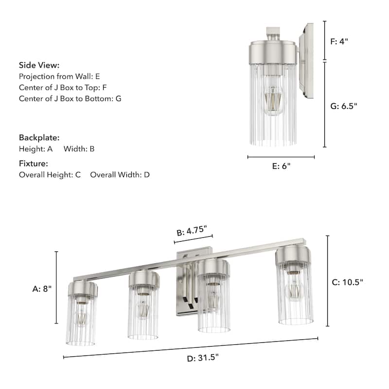 Hunter Gatz Ribbed Glass Vanity Wall Light - Bathroom - Glam, Fluted Glass - Damp Rated!
