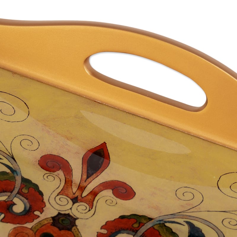 Novica Handmade Golden Era Reverse-Painted Glass Tray