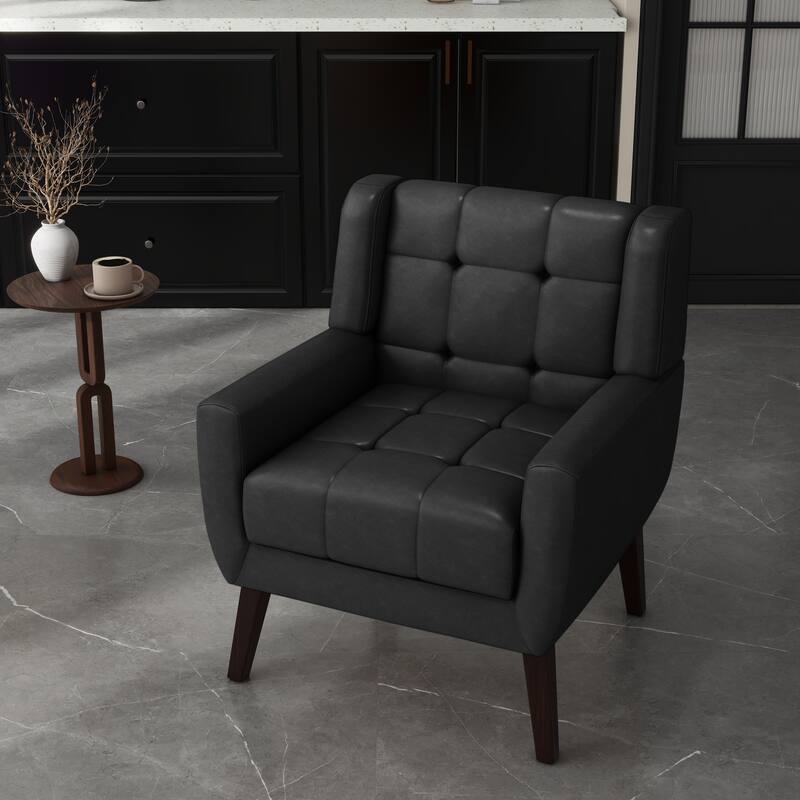 Tufted Upholstered Accent Armchair - Black-PU Leather