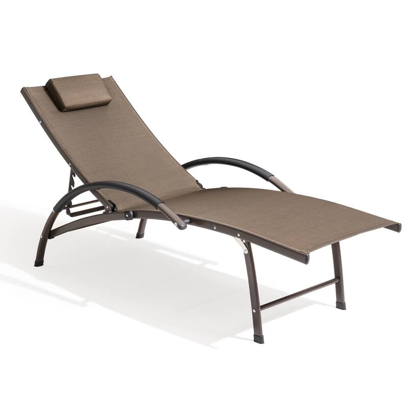 Crestlive Products Outdoor Adjustable Reclining Chaise Lounge Chair with Armrest